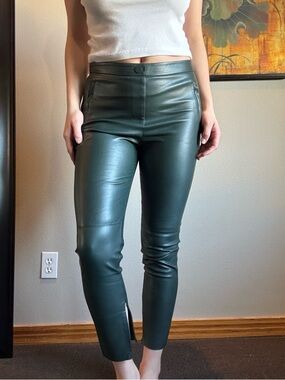 Zara Dark Green Faux Leather High-Rise Ankle Pants